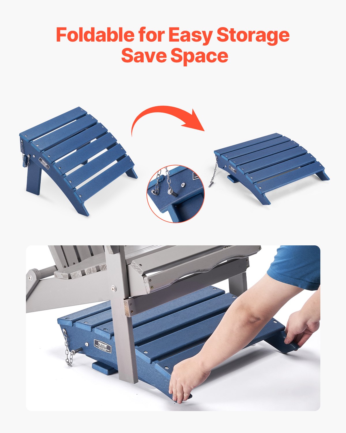 Folding Adirondack Ottoman Footrest for Outdoor Patio Blue - Durable HDPE