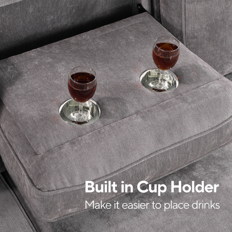 Sectional Sofa Bed with Storage, USB Port & Cup Holders - Gray
