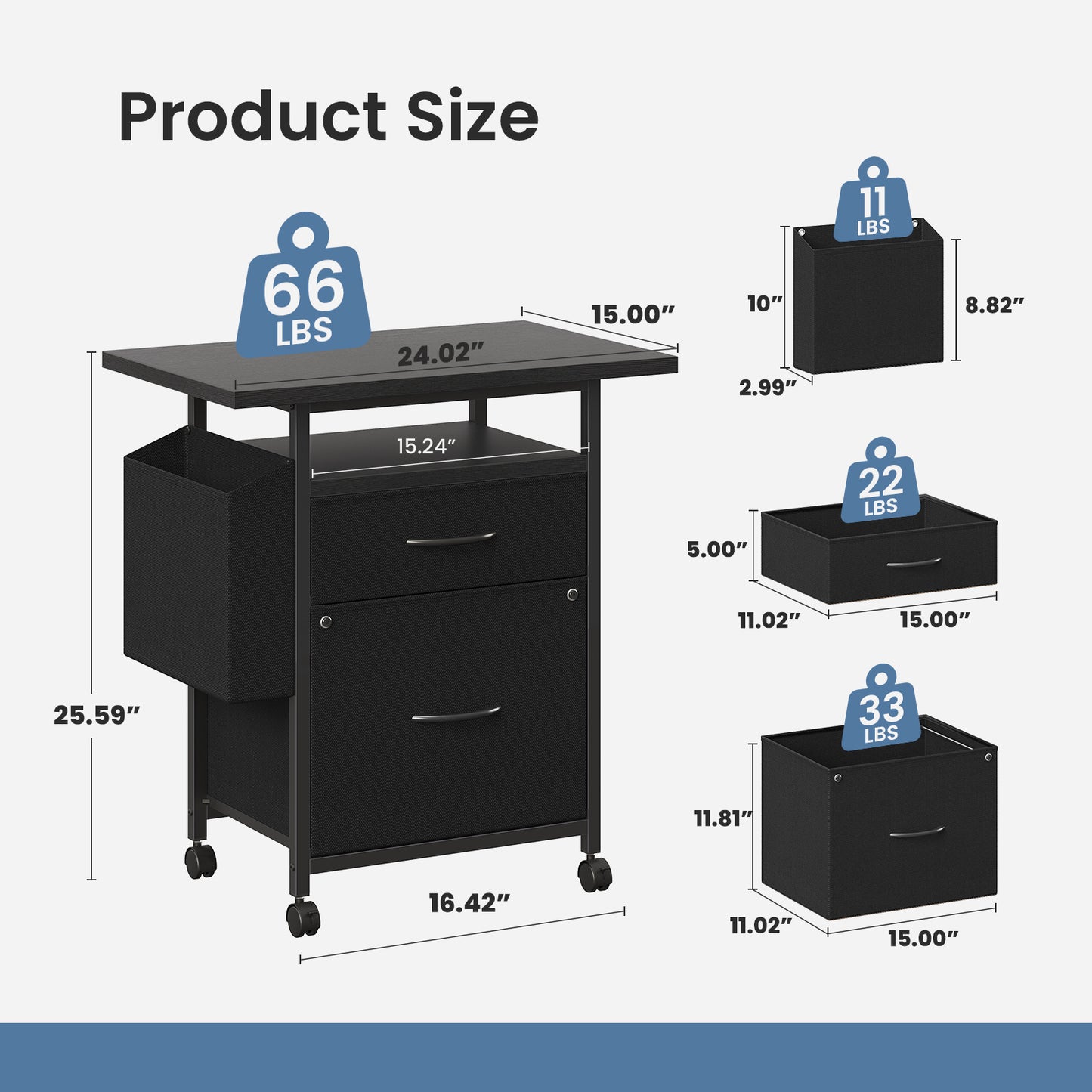 Rollable Filing Cabinet, Equipped With Drawers And Storage Shelves,