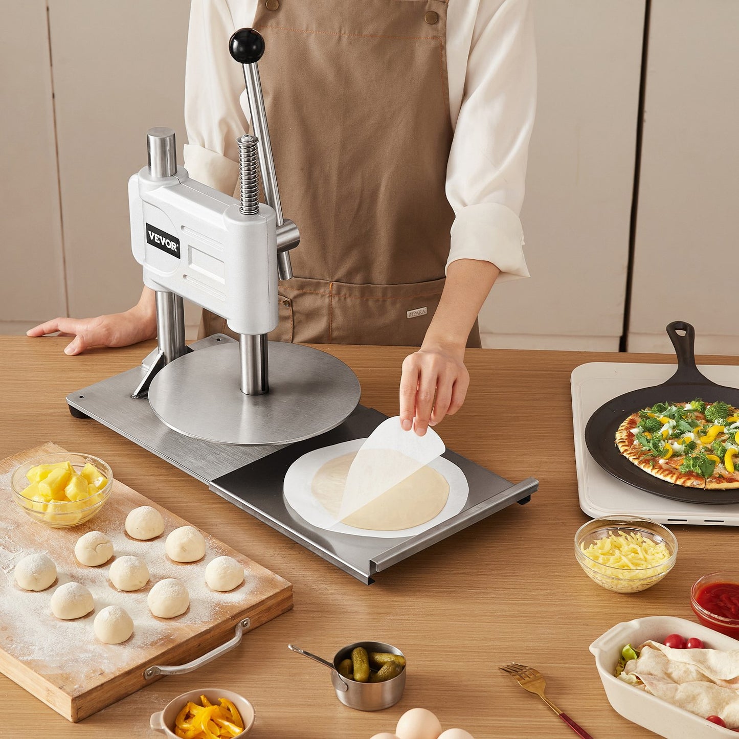 Manual Pizza Dough Press Machine 9.5 Inch Stainless Steel Pastry Sheeter