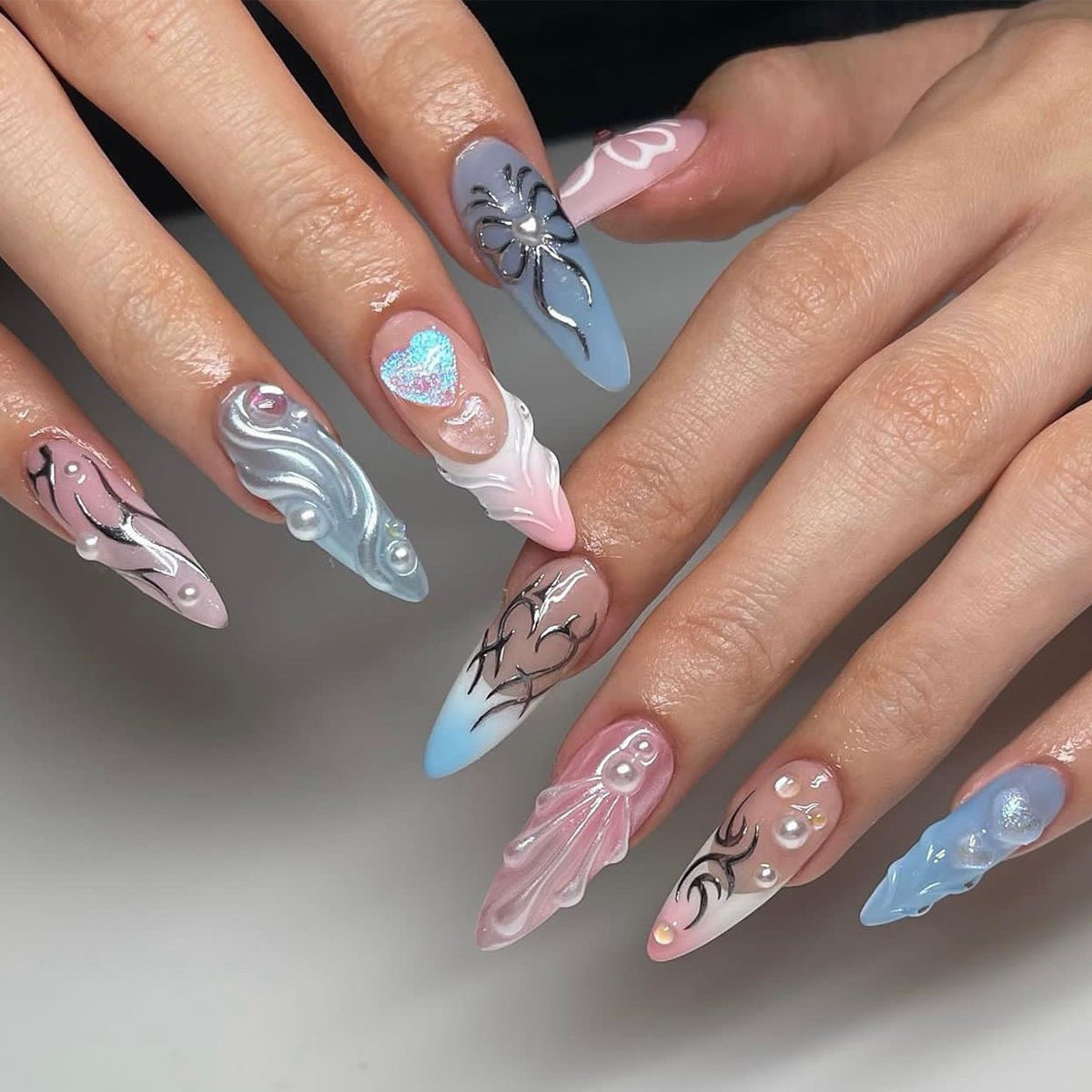 3D Rhinestone Fake Nails Set - Multiple Colors for Nail Art & Manicure