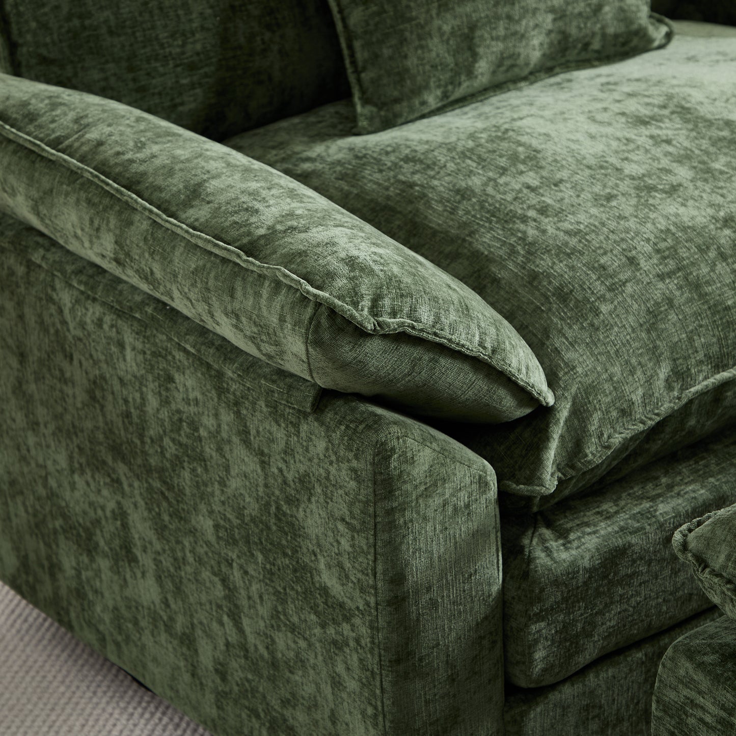 Modern Accent Chair with Ottoman - Green Chenille Upholstered Armchair
