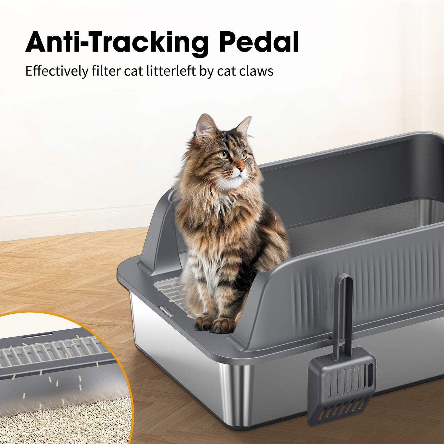 Stainless Steel Cat Litter Box with High Sides & Odor Control - Durable & Easy to Clean