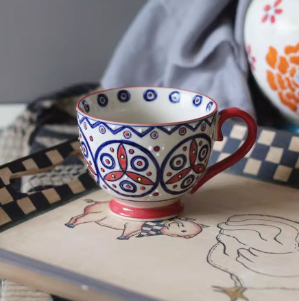 Large Capacity Ceramic Breakfast Mug for Milk and Oatmeal - Vintage Style, 400-450ml
