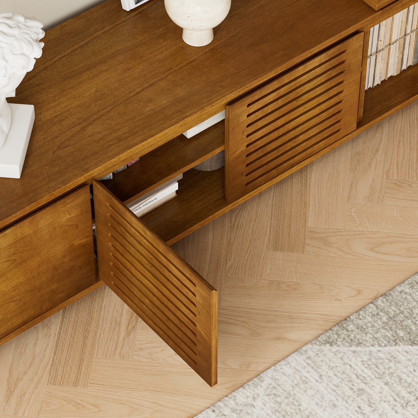 63" Mid-Century Modern Extendable TV Stand - Brown Ebony