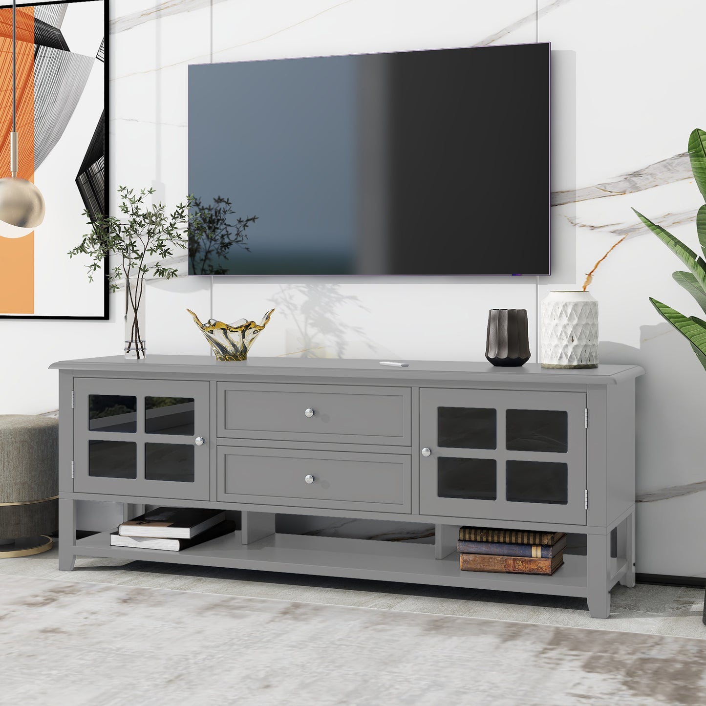 TV Stand for TVs Up to 60'' - Modern Media Console with Storage - Grey