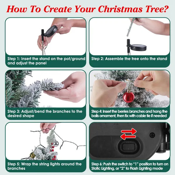 Solar Powered LED Christmas Tree Urn Filler with Berries Decor