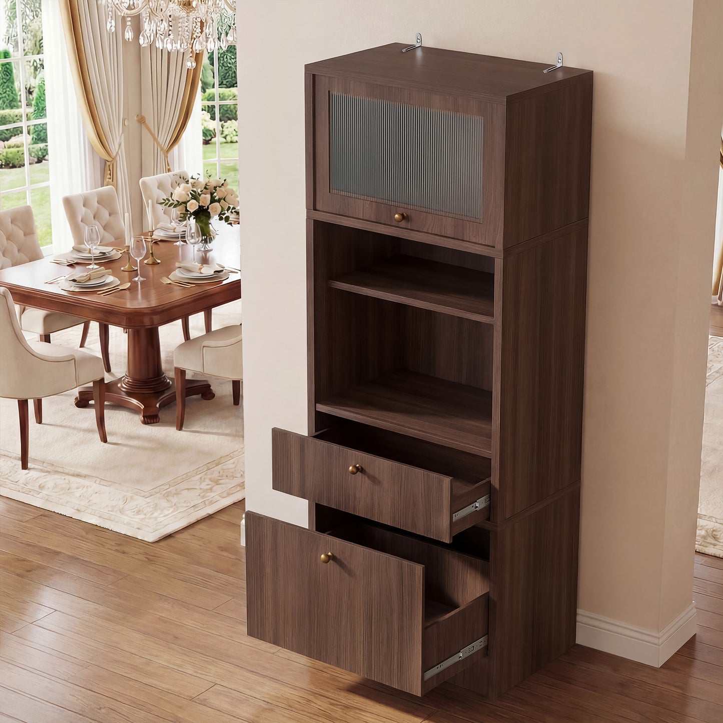 Tall Pantry Cabinet 71 Inch Storage with Adjustable Shelves - Walnut