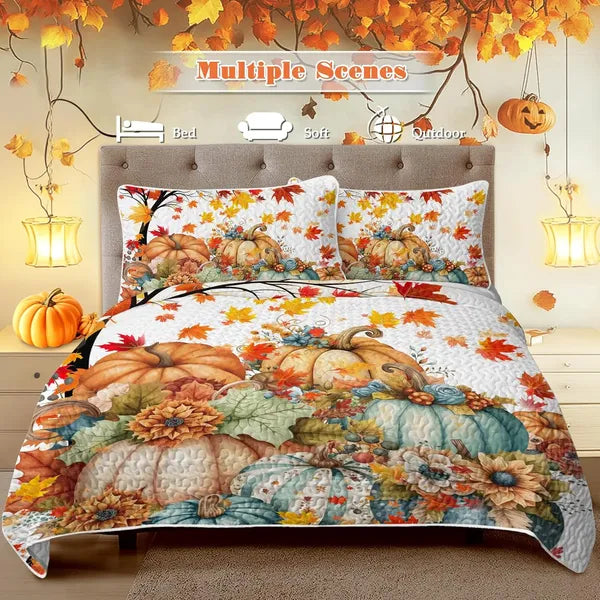 Colorful Pumpkin Pattern Quilt Set - 3 Piece Bedding Set