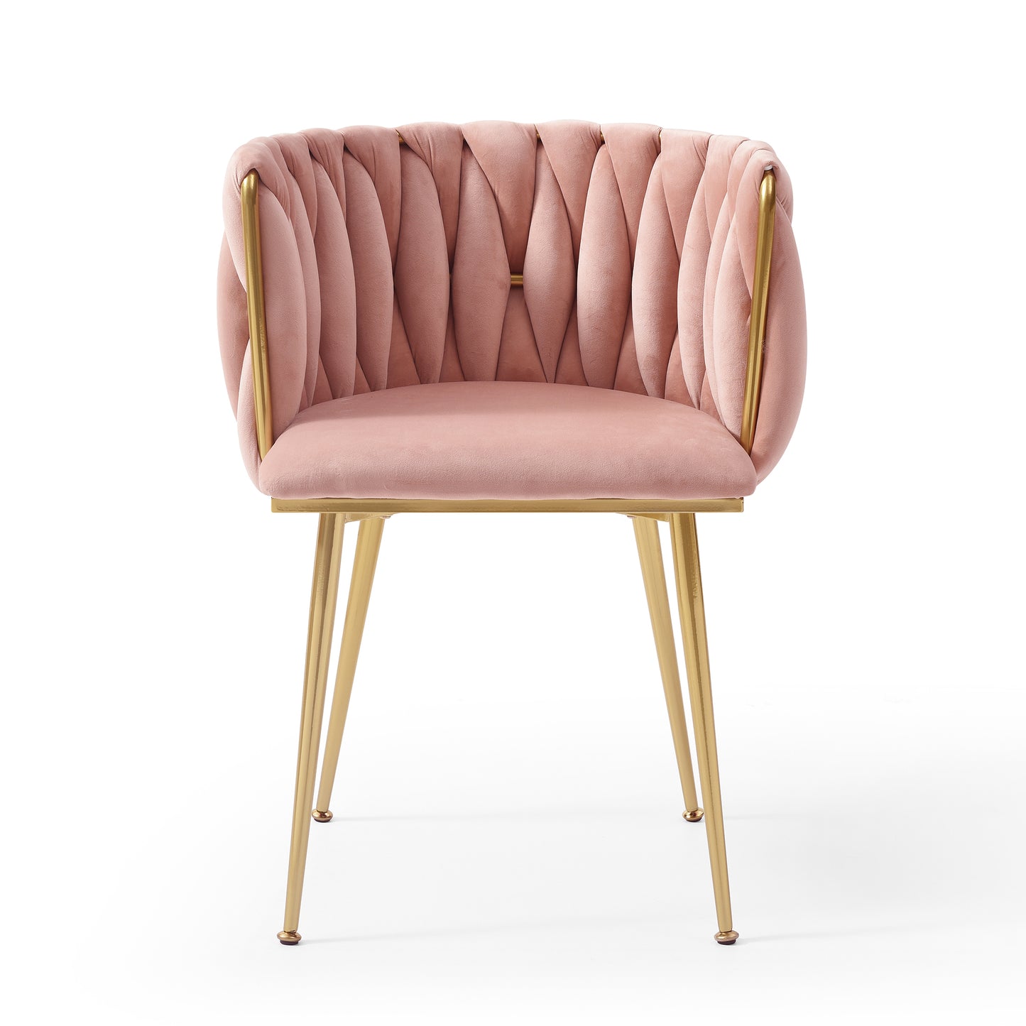 Pink Velvet Dining Chairs Set of 2 with Gold Metal Legs