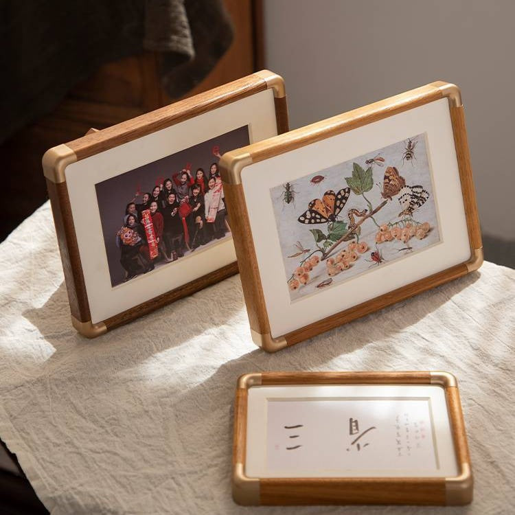 Solid Wood Photo Frame for Family Portraits Wall Decor Walnut Finish