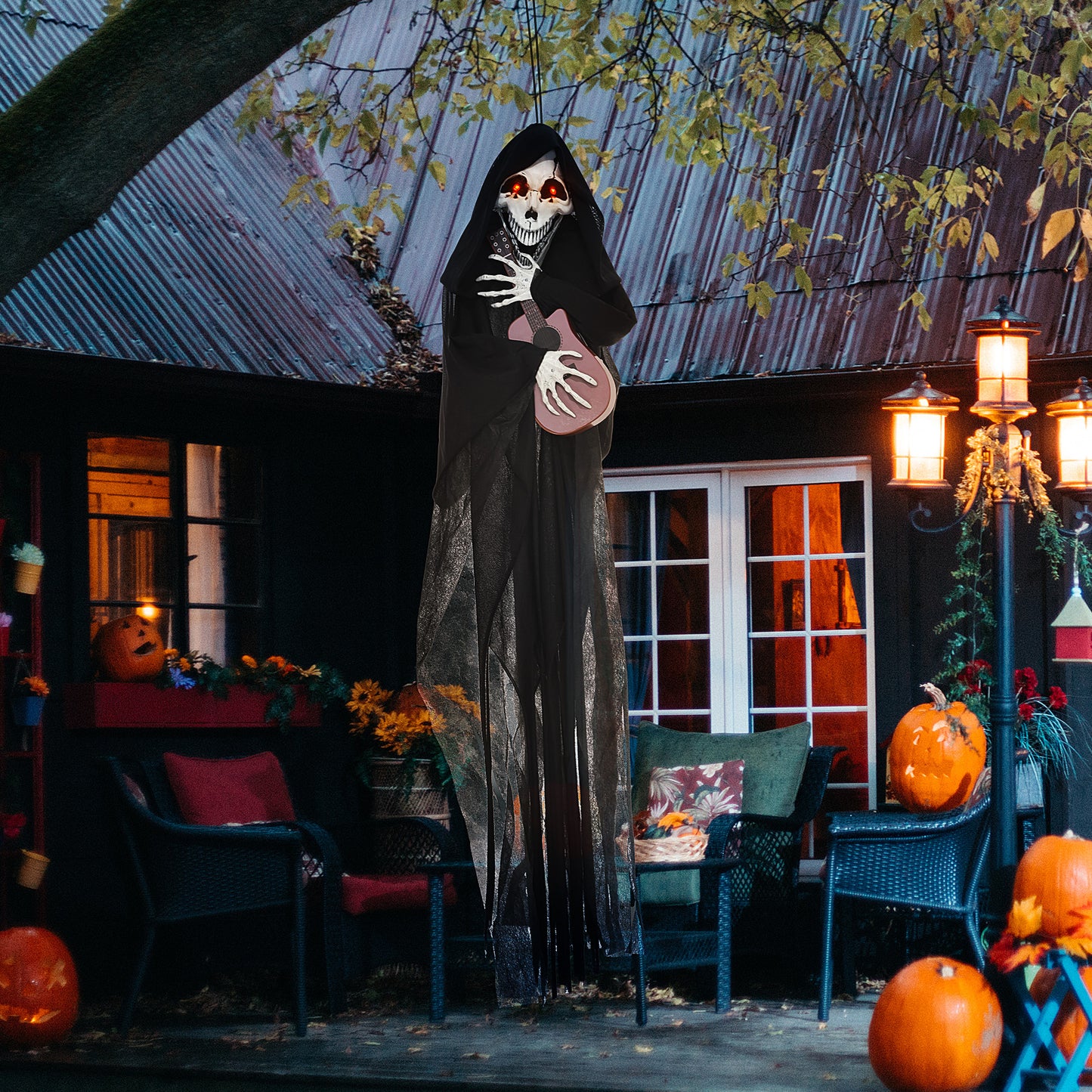 Guitar-Playing Grim Reaper Halloween Decoration - Animatronic