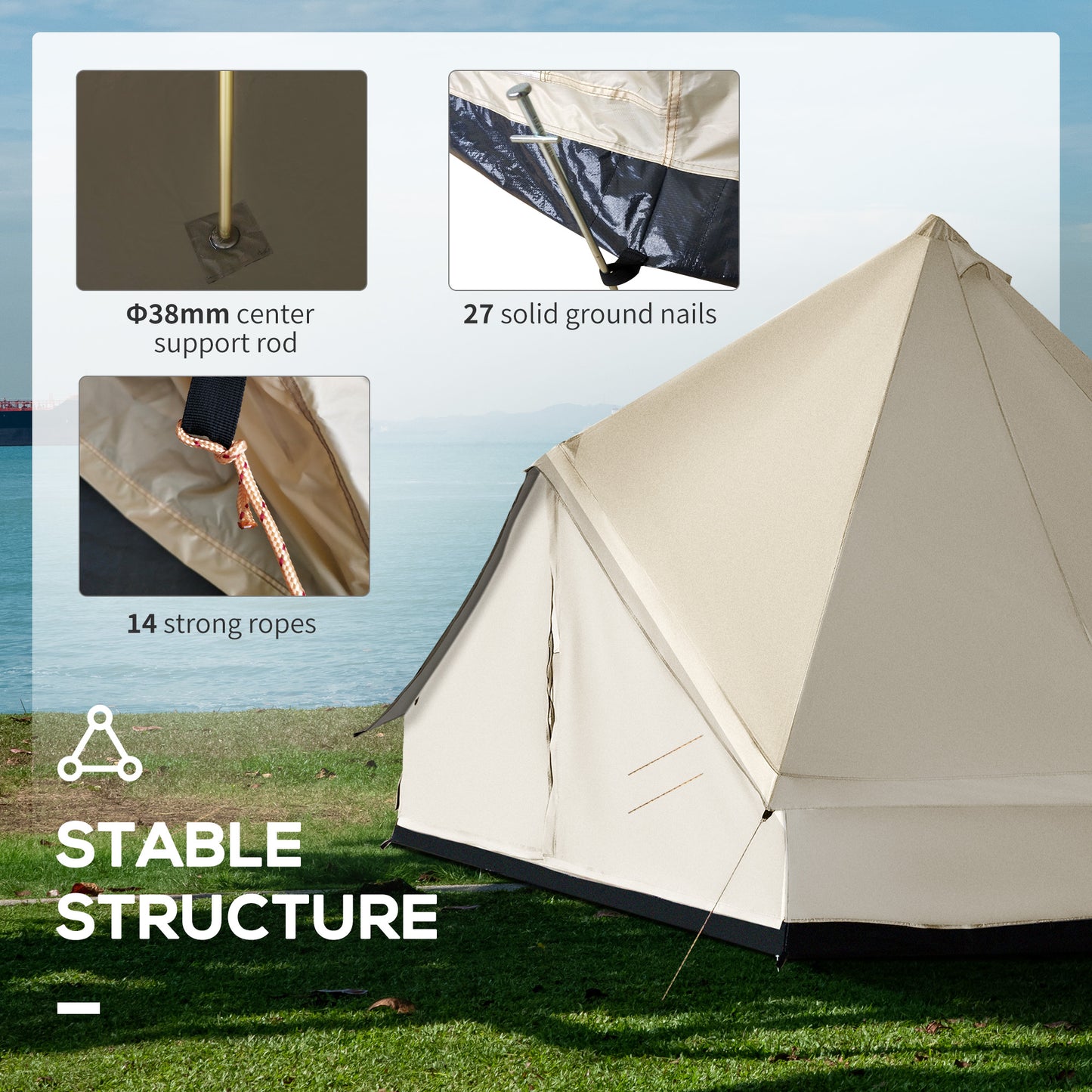 10-Person Large Waterproof Camping Tent - Beige Teepee Style