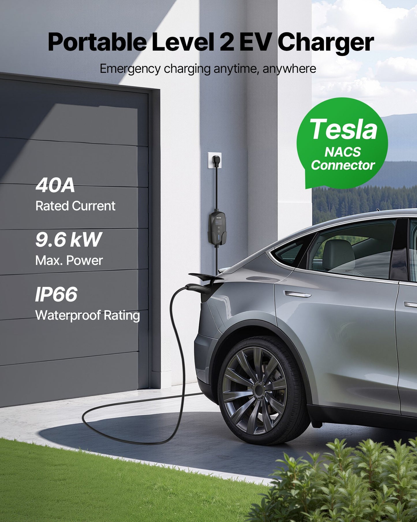 Level 2 EV Charger 40A 240V NEMA 14-50P with 25 ft Cable - Fast Level 2 Charging