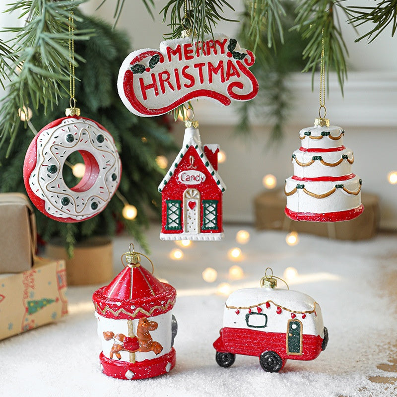 Christmas Tree Decorations Painted Plastic Ornaments Set - Holiday Decor