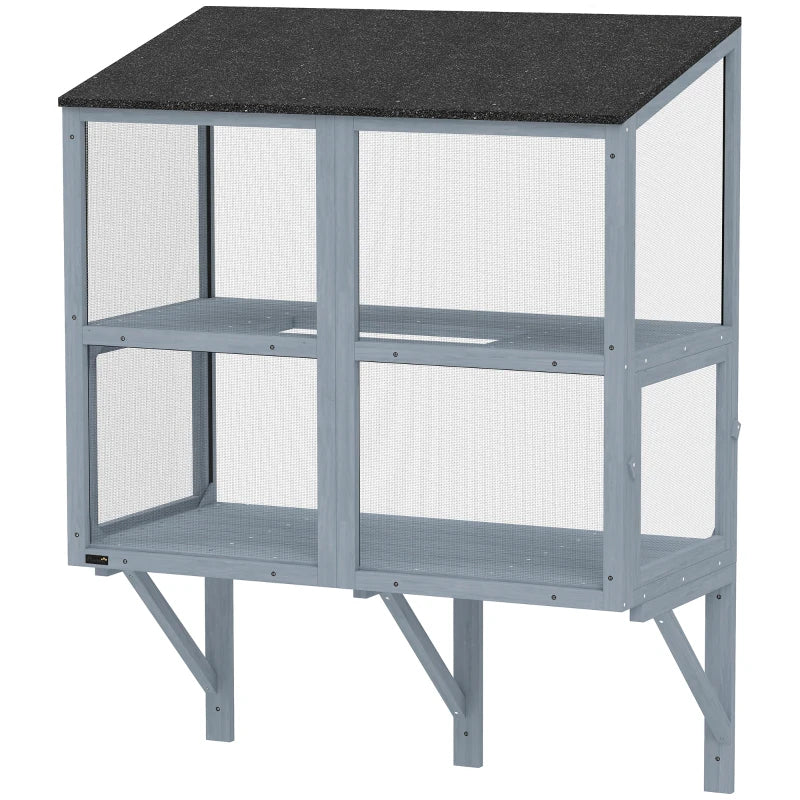 Outdoor Cat Enclosure with Waterproof Roof and Window Box - Gray, 39.4"L