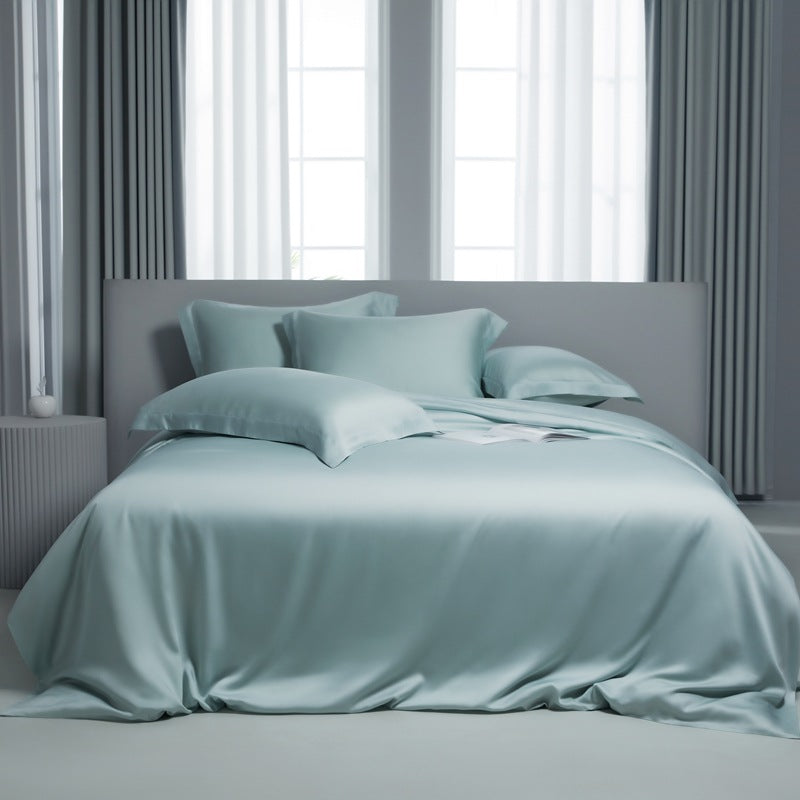 Lyocell Bed Sheet Quilt Cover Set - Summer Ice Silk Solid Color Bedding