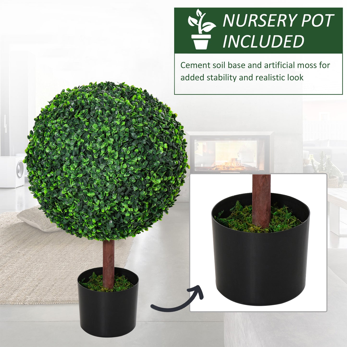 Artificial Boxwood Topiary Ball Tree - Set of 2, 23.5" Green