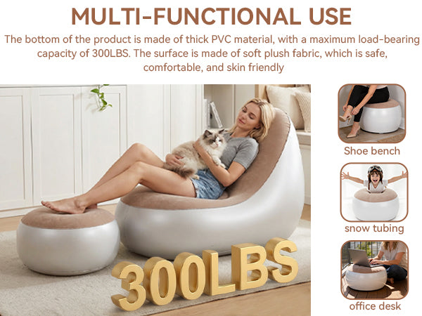 Inflatable Chair With Ottoman Flocked Water Proof Comfortable Blow Up