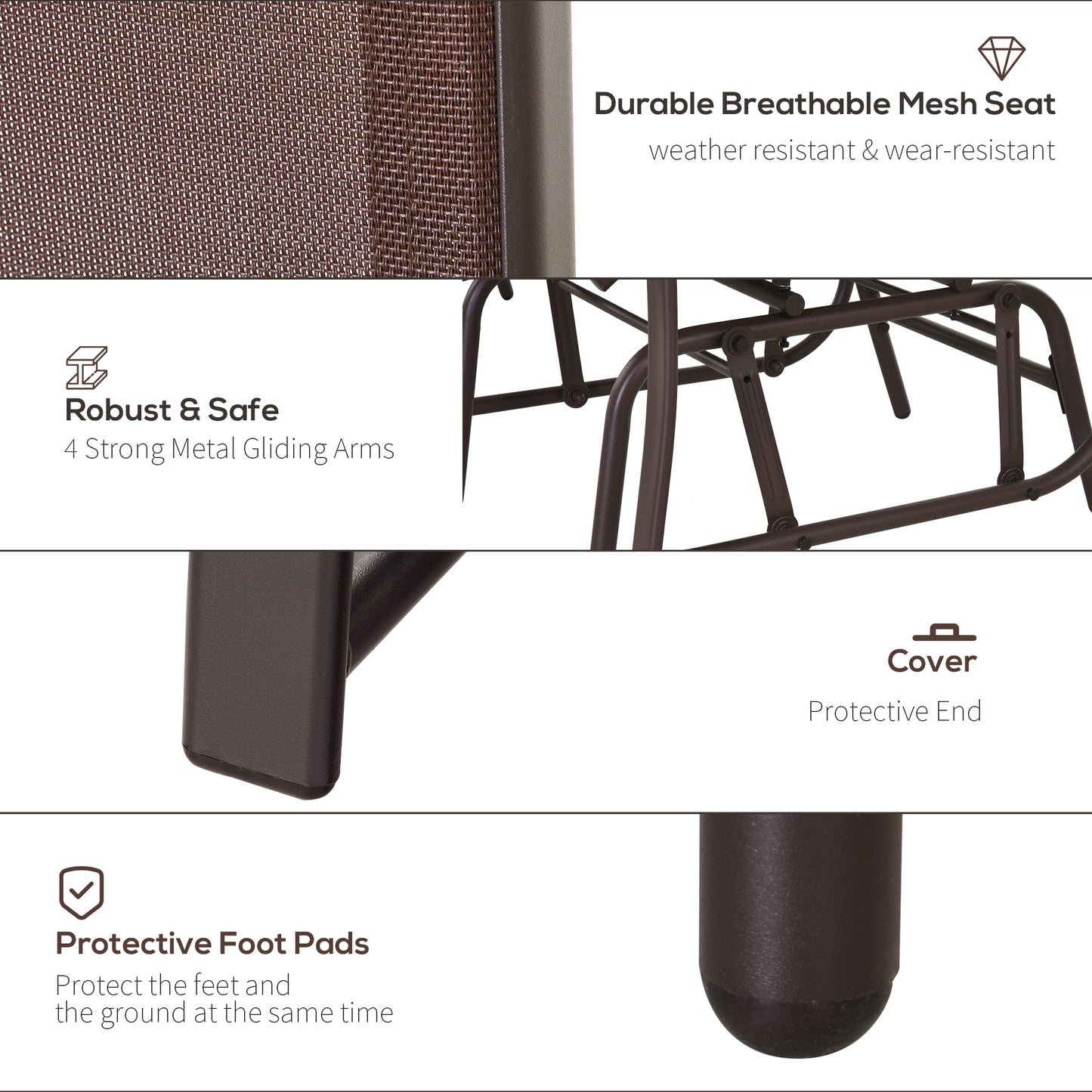 Outdoor Glider Chair and Coffee Table Set - 2-Seater Swing Loveseat