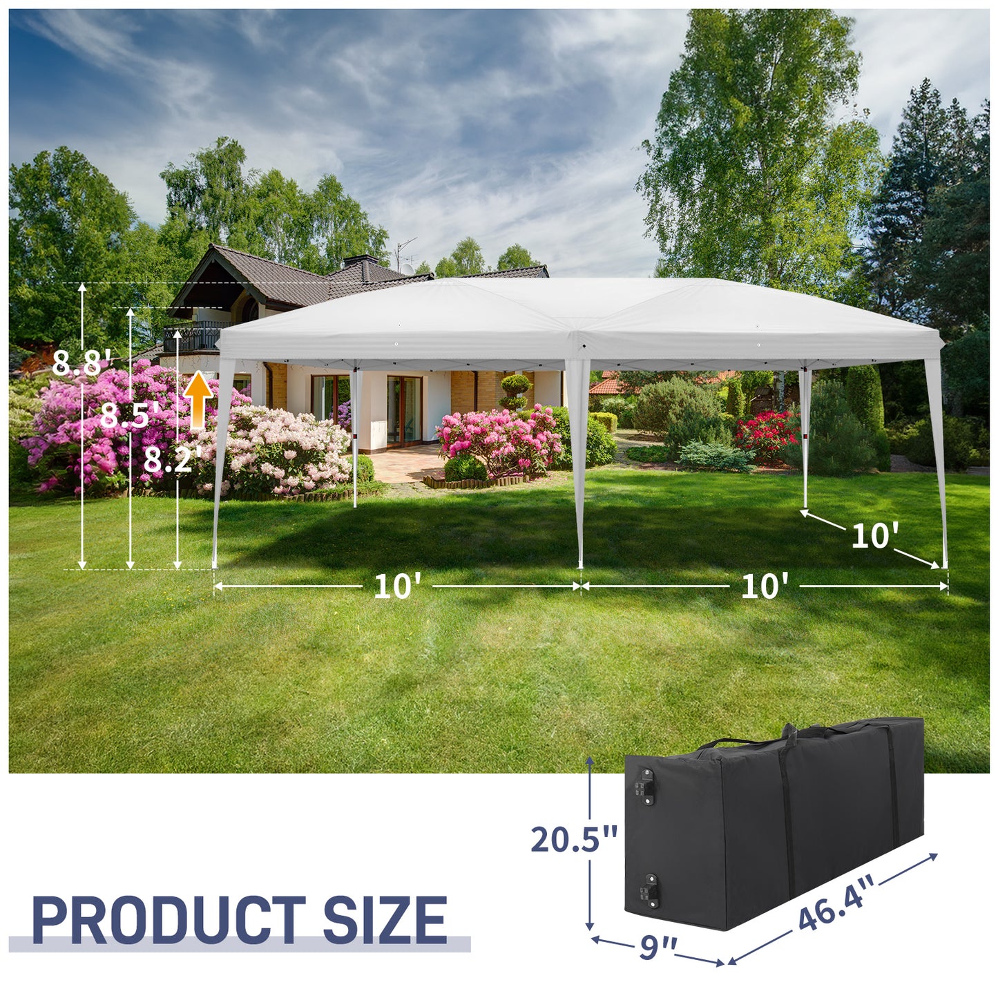 20x10ft White Waterproof Folding Tent with 2 Windows