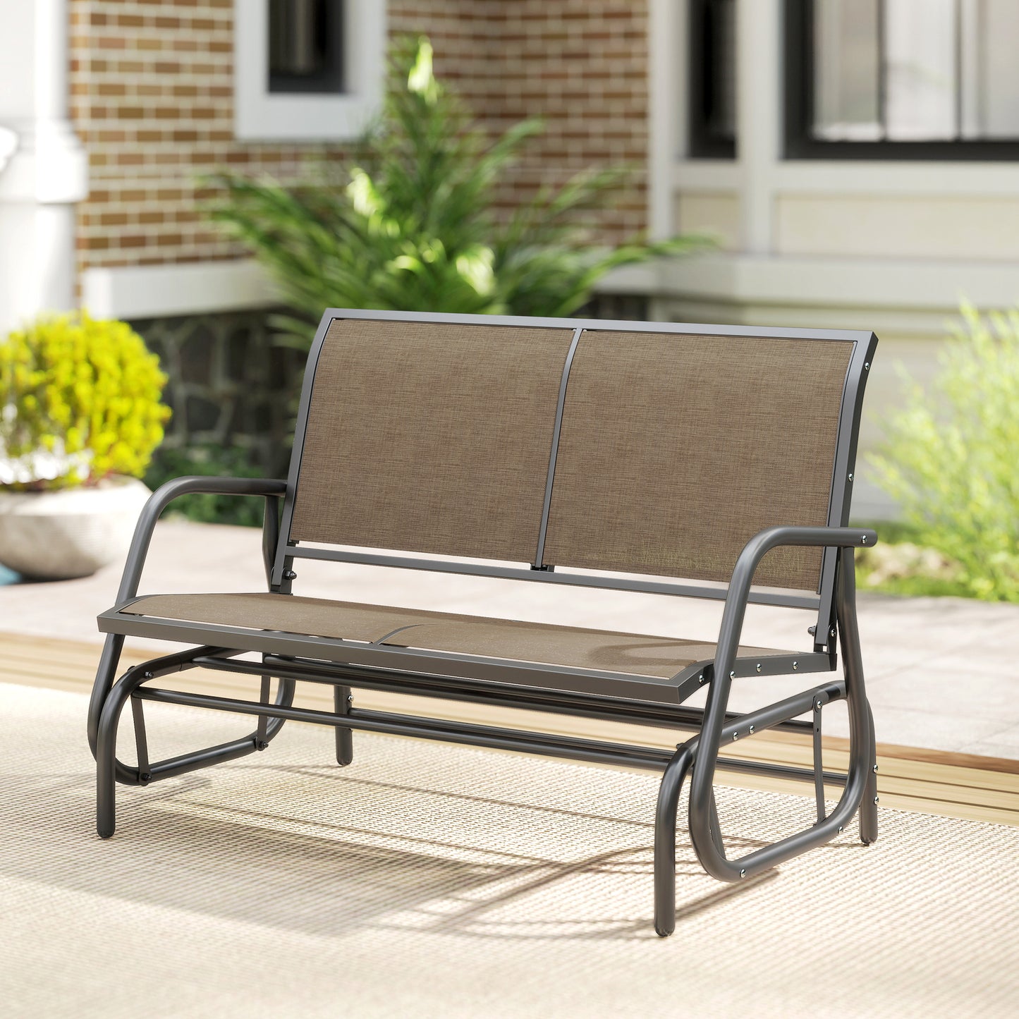 2-Person Outdoor Glider Bench - Steel Frame, Light Mixed Brown
