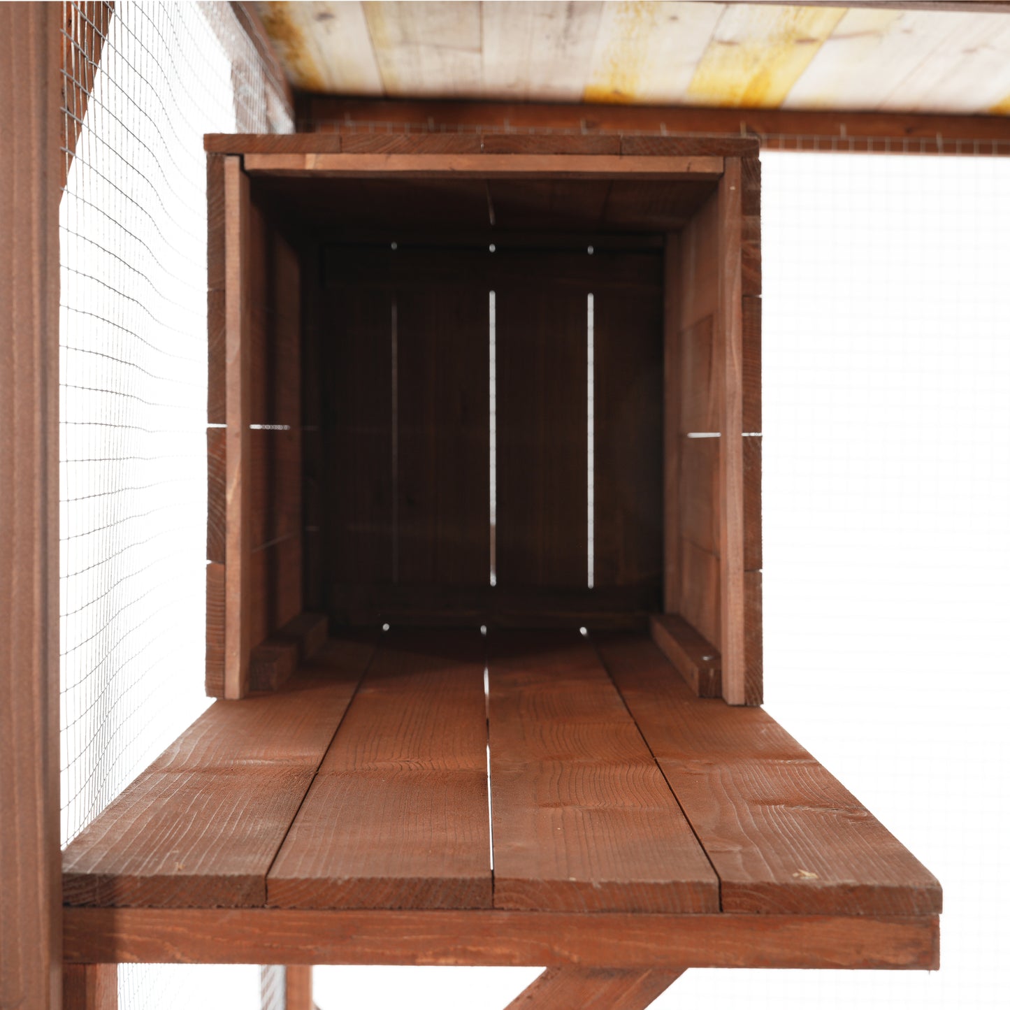 Outdoor Wooden Cat Enclosure with Lockable Wheels & Multi-Level Platforms, Weatherproof Fir Cat Cage