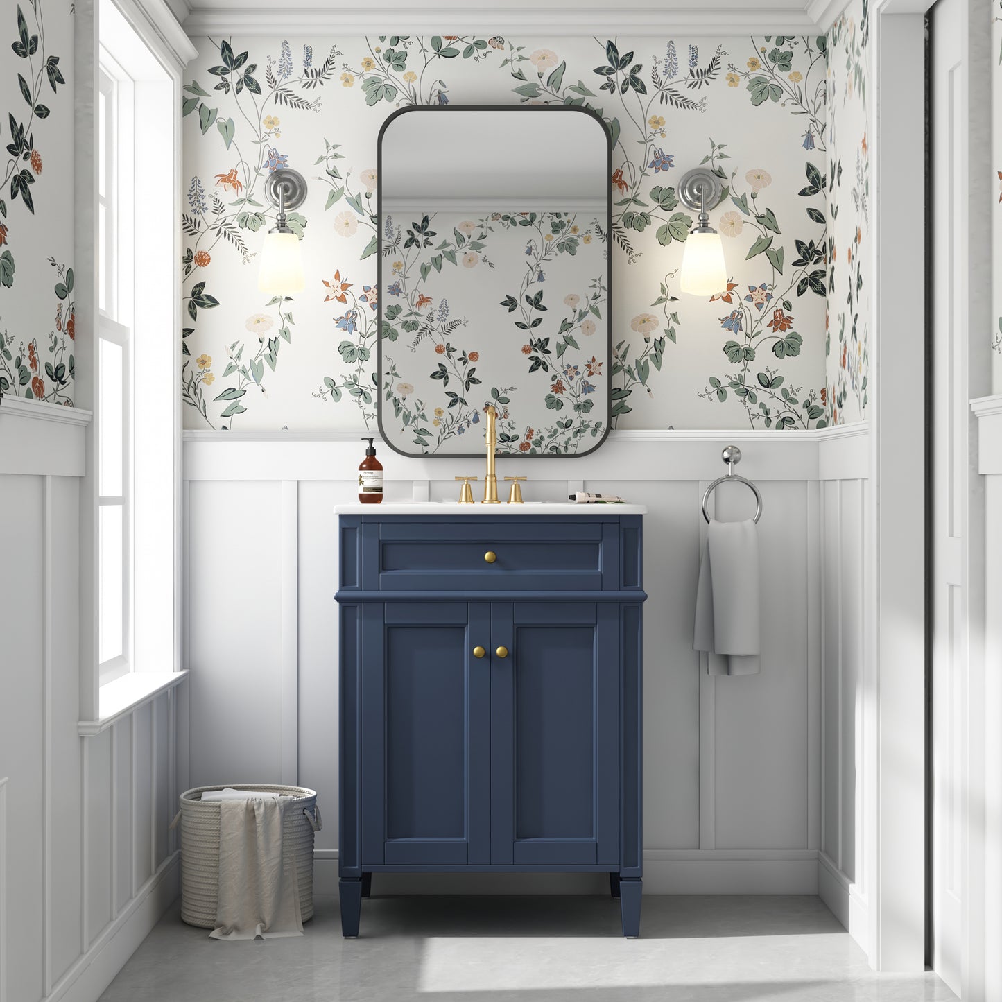 24" Blue Bathroom Vanity with Soft-Close Doors & Storage Drawer