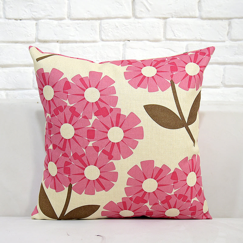 Vintage Style Cotton Linen Pillow Cover with Floral Bird Pattern - Square Cushion Case