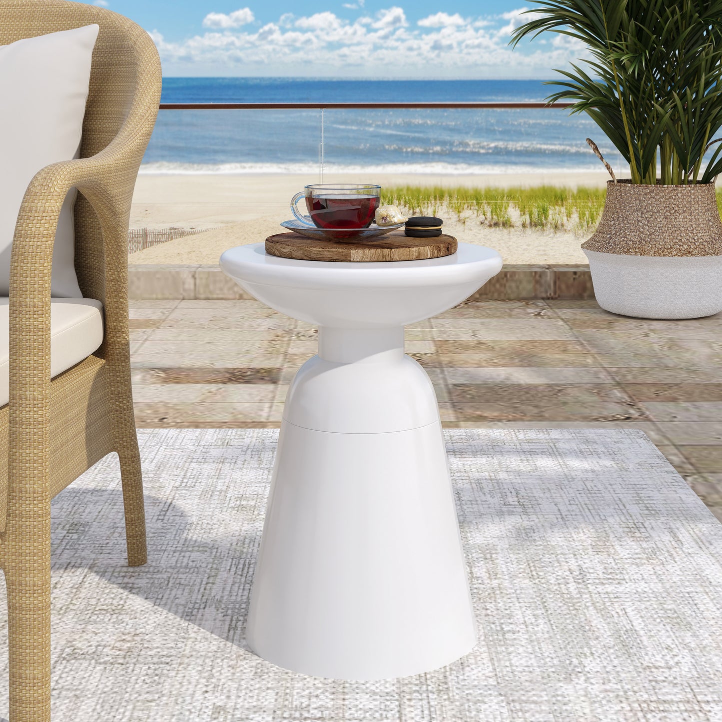 Large White Outdoor Metal End Table - Modern Design