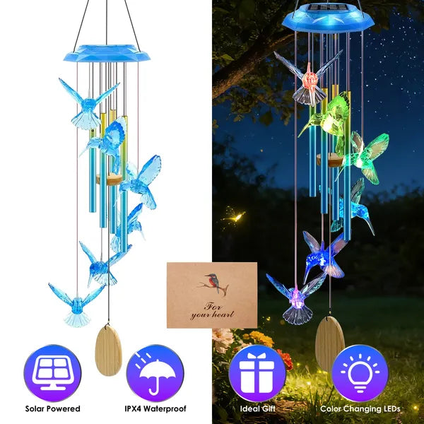 Solar Wind Chimes with Color-Changing LED Lights - Waterproof Decor
