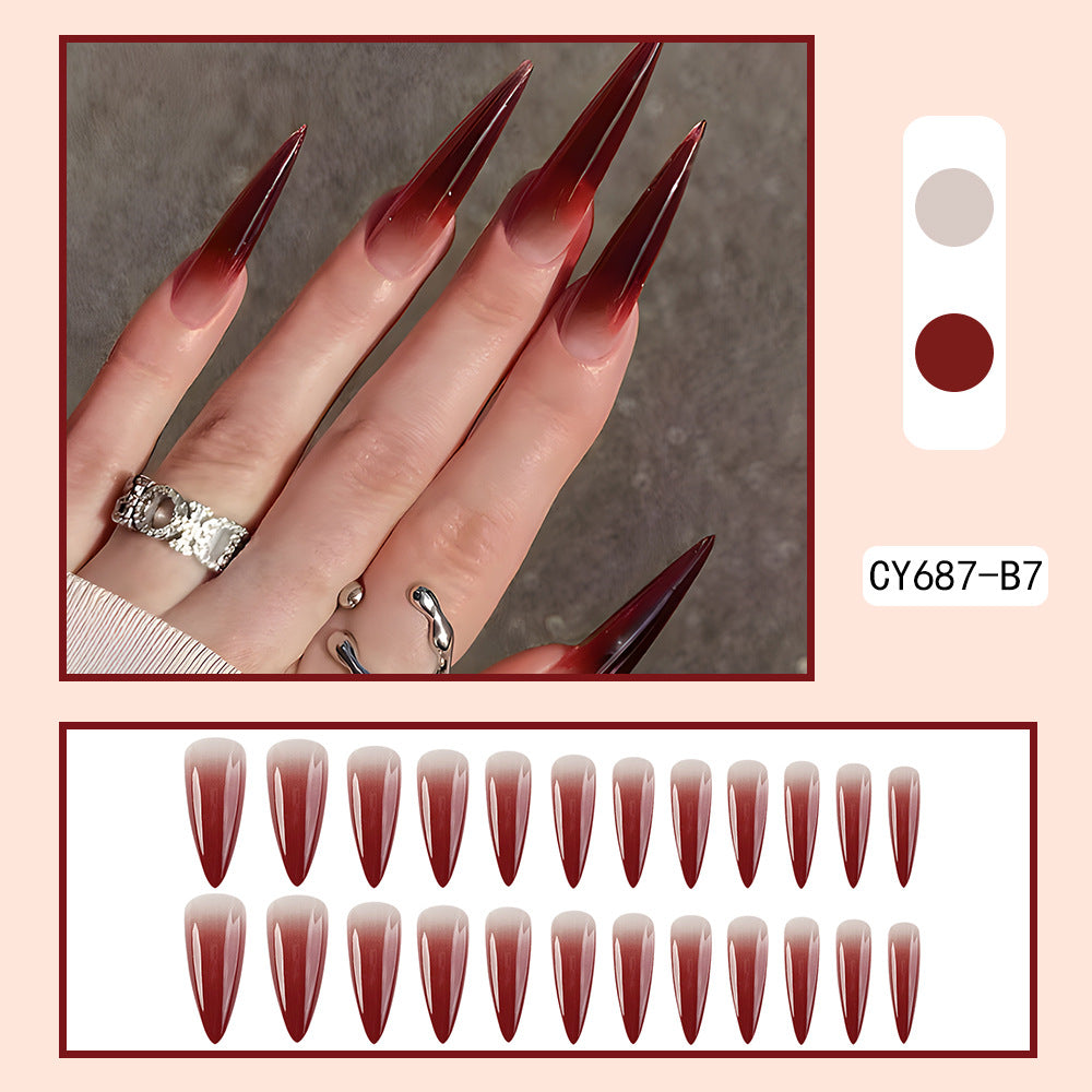 Nail Wraps & Stickers Long Drop Shape Wine Red Gradient 24 Pieces
