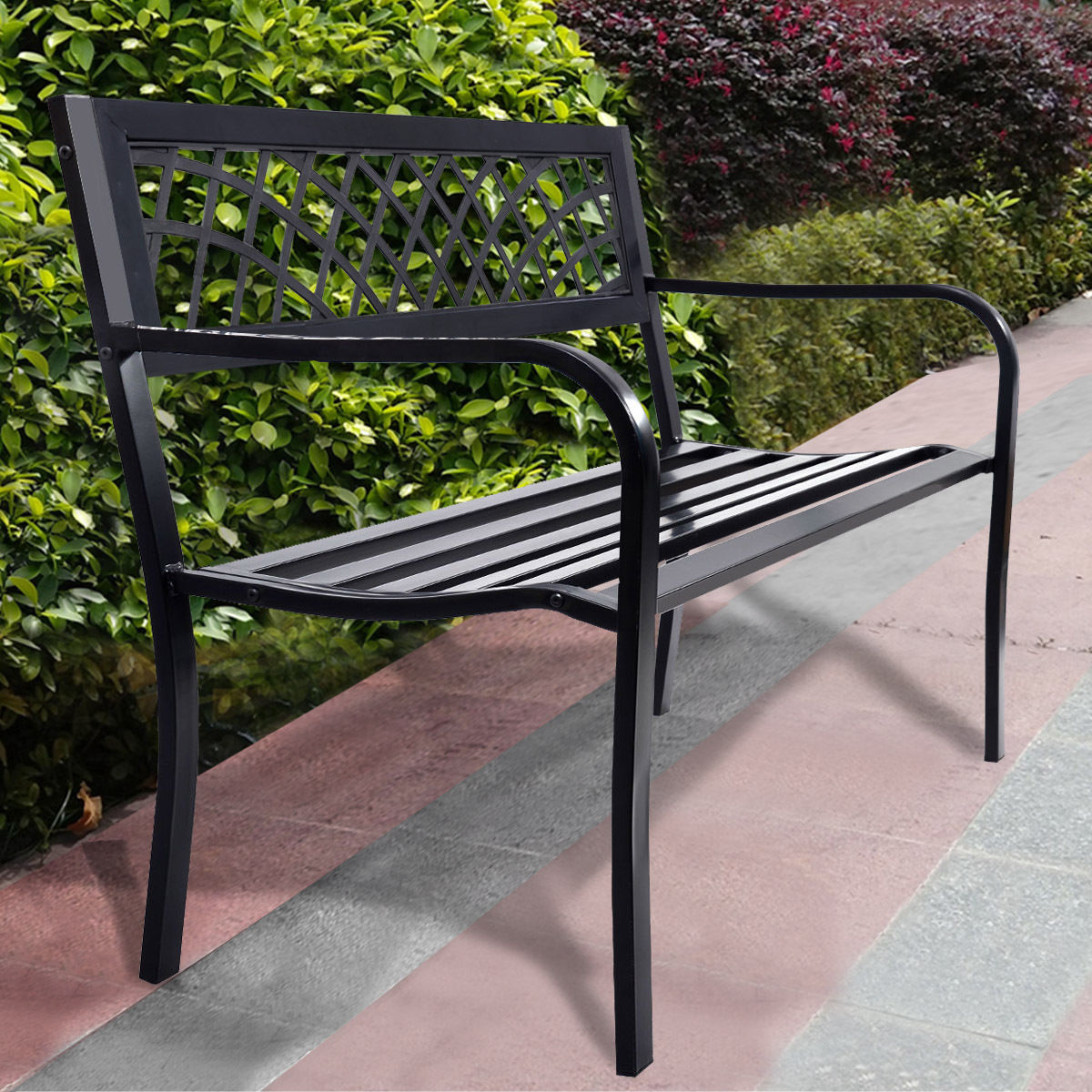 Outdoor Bench with Steel Frame and PVC Backrest