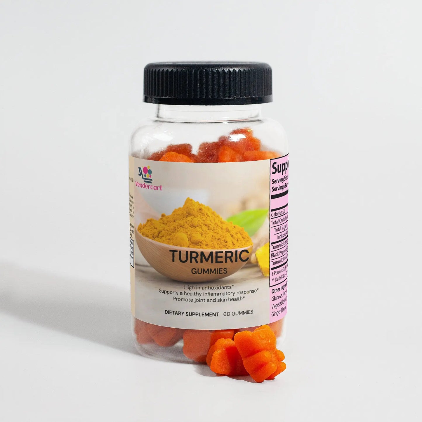 Turmeric Curcumin Gummies with Ginger - Vegan Joint & Immune Support - 60ct