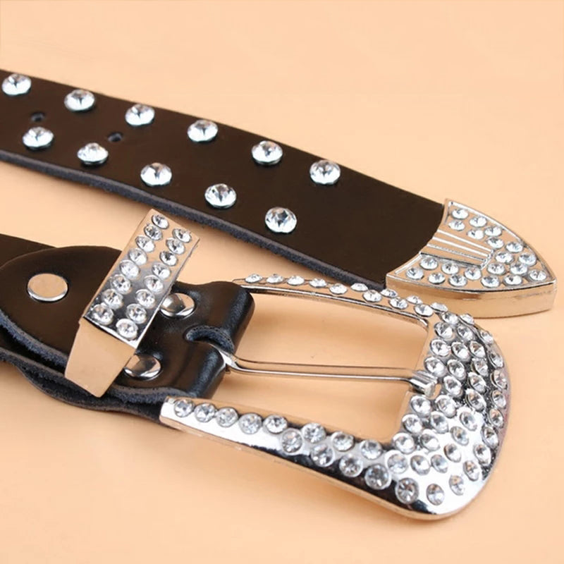 Western Cowboy Rhinestone Belt for Women - High-Quality Rivet Fashion Accessory