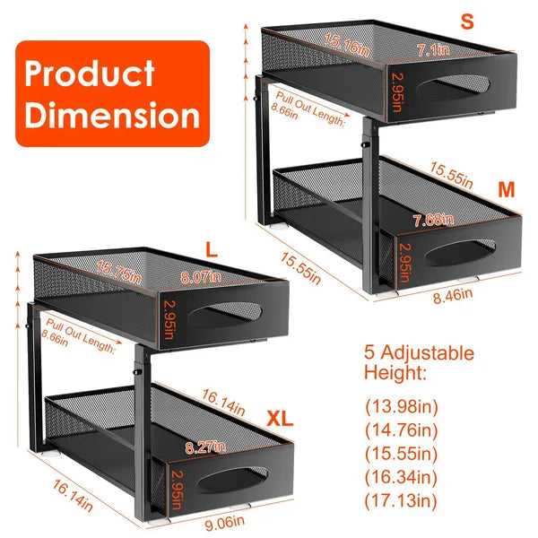 2-Tier Under Sink Organizer with Adjustable Sliding Baskets