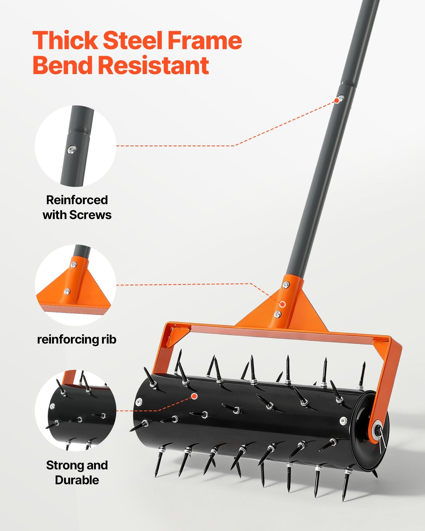 Manual Lawn Aerator Roller with 42 Steel Spikes & Fillable Drum - Heavy-Duty Garden Tool