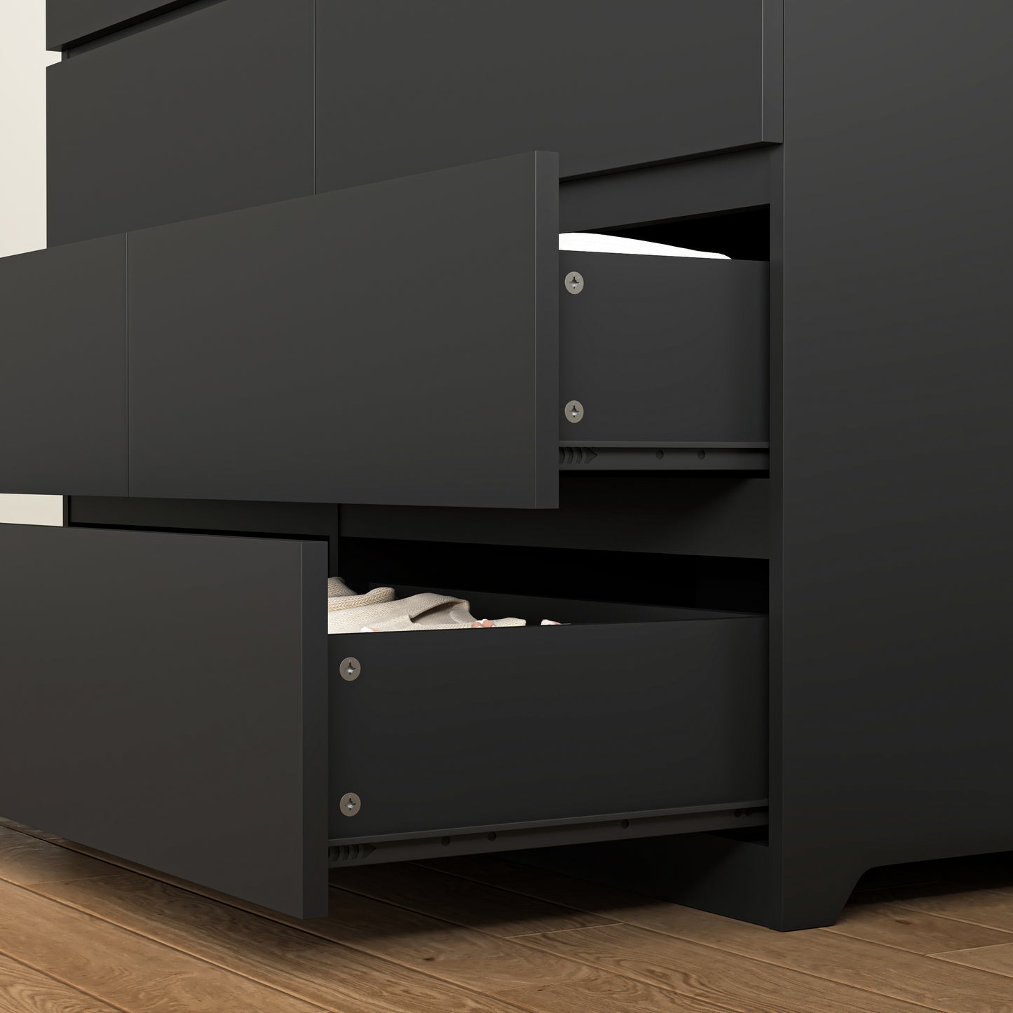 8-Drawer Black Dresser - Modern Wood Chest for Bedroom