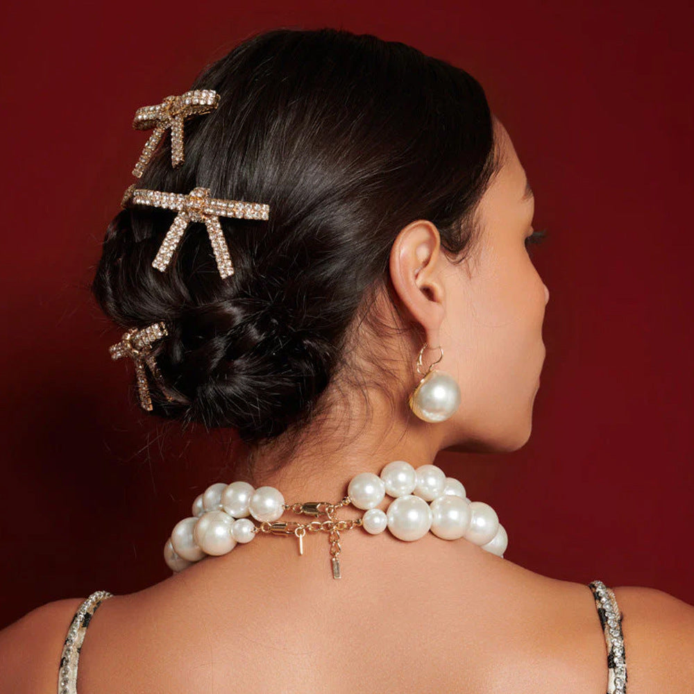 Rhinestone Bow Hair Barrettes for Women