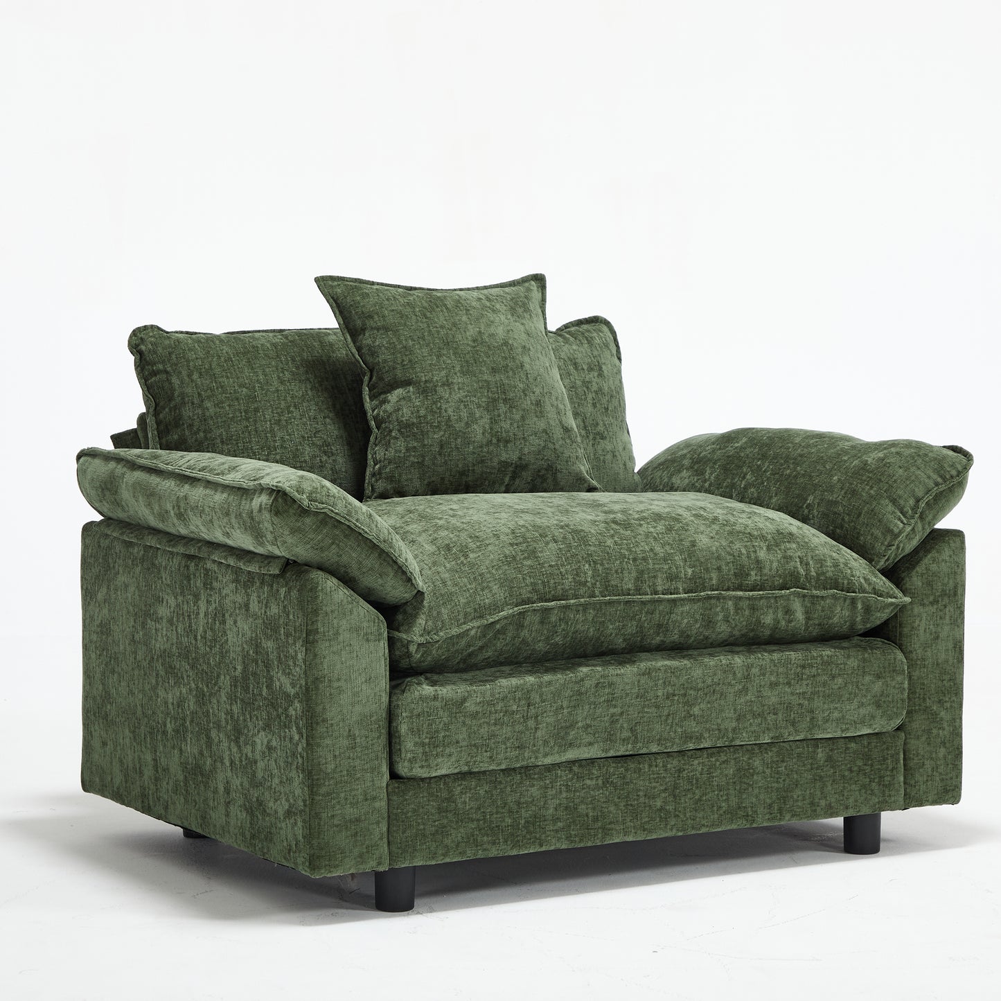 Modern Accent Chair with Ottoman - Green Chenille Upholstered Armchair