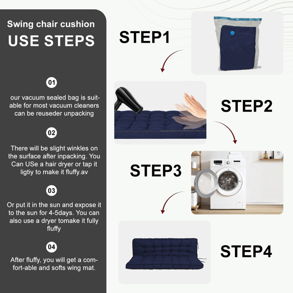 Outdoor Swing Cushion 70 Inch Waterproof 4-Inch Thick Replacement with Backrest & Ties - Dark Blue
