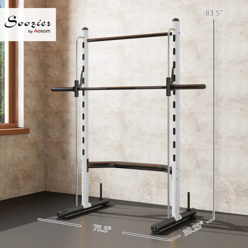 Adjustable Squat Rack with Pull-Up Bar and Barbell Stand - White