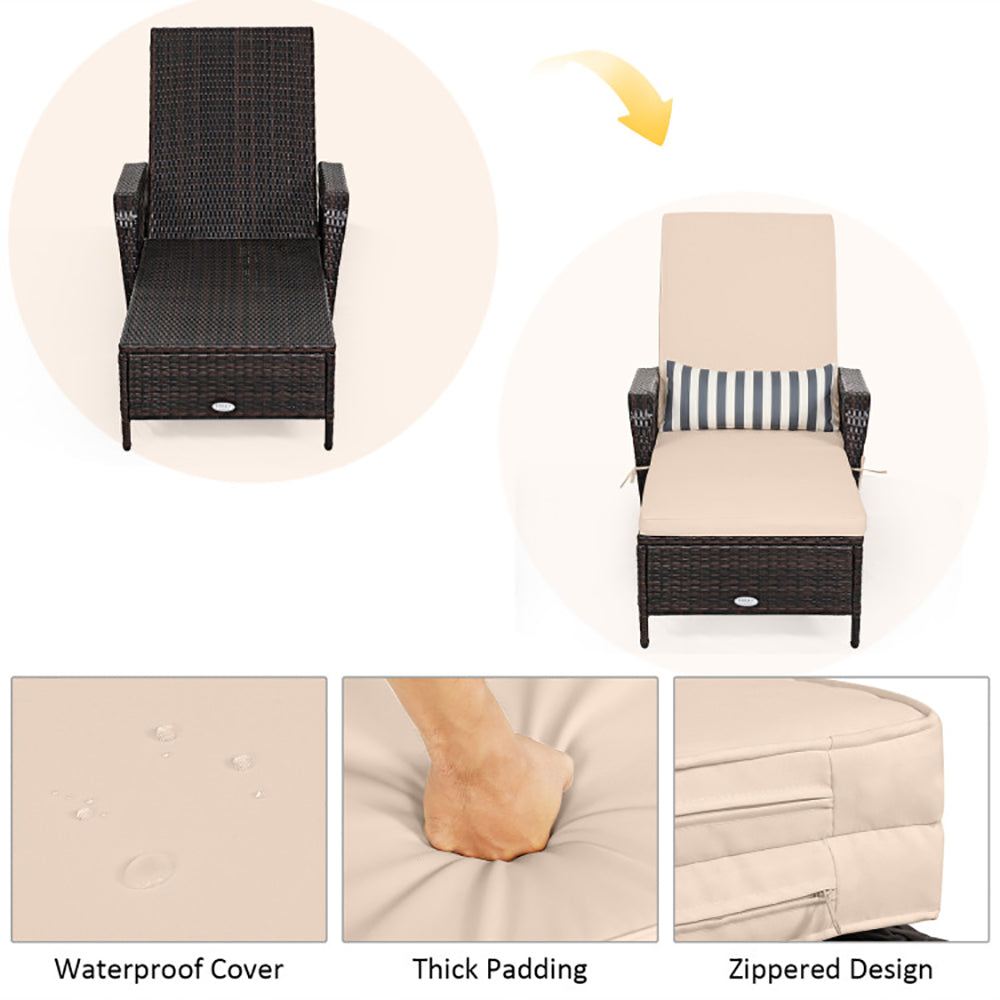 Outdoor Patio Wicker Chaise Lounge Chair With Adjustable Backrest And