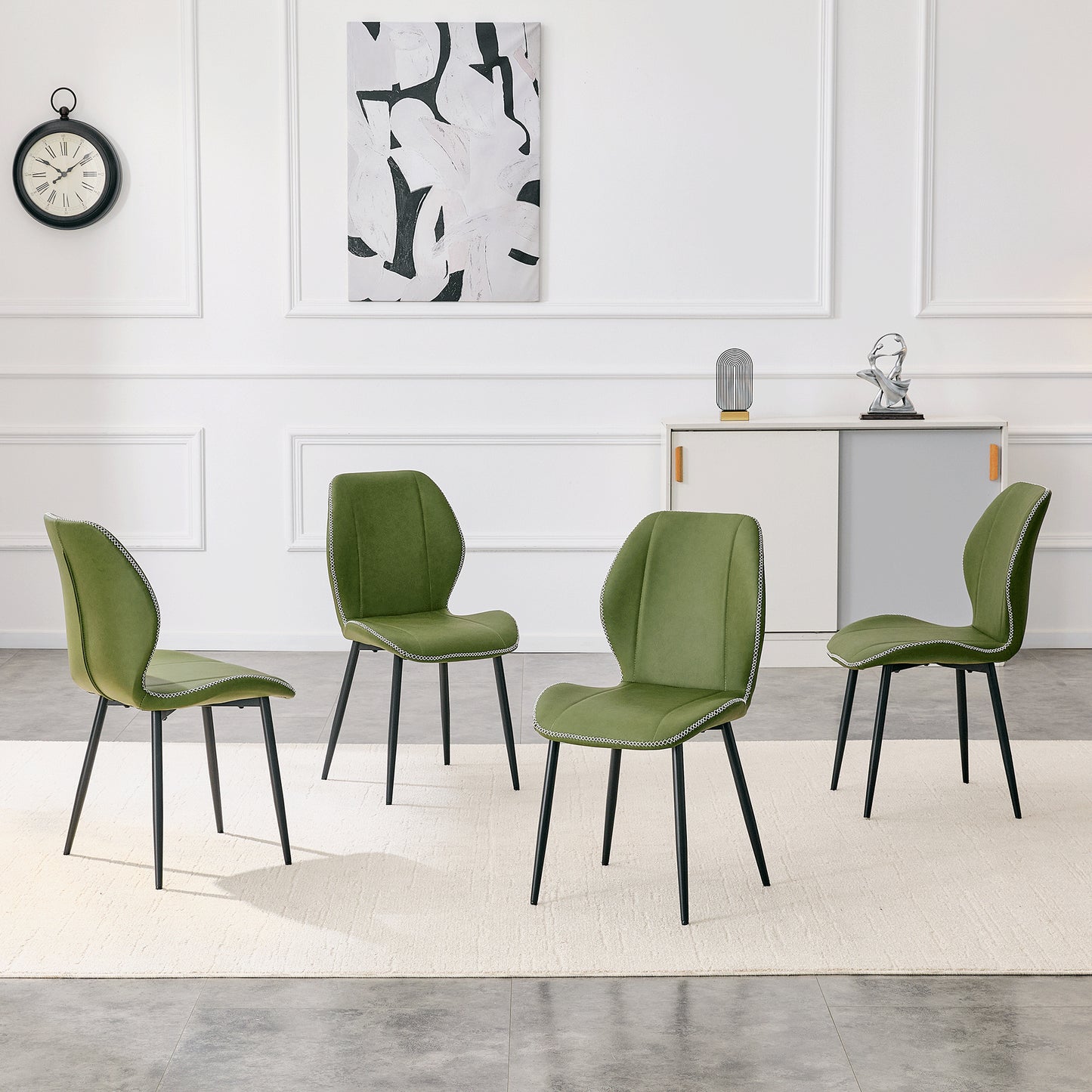 Retro Olive Green PU Dining Chairs - Set of 4 with Metal Legs