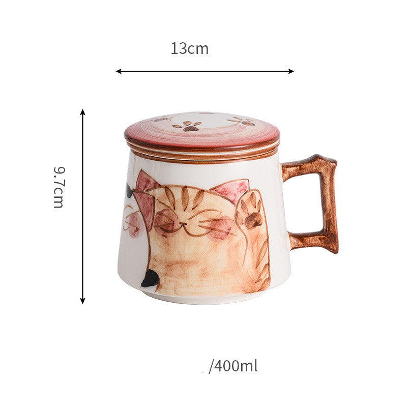 Japanese Style Hand Drawn Cat Ceramic Coffee Cup - Scented Tea Mug