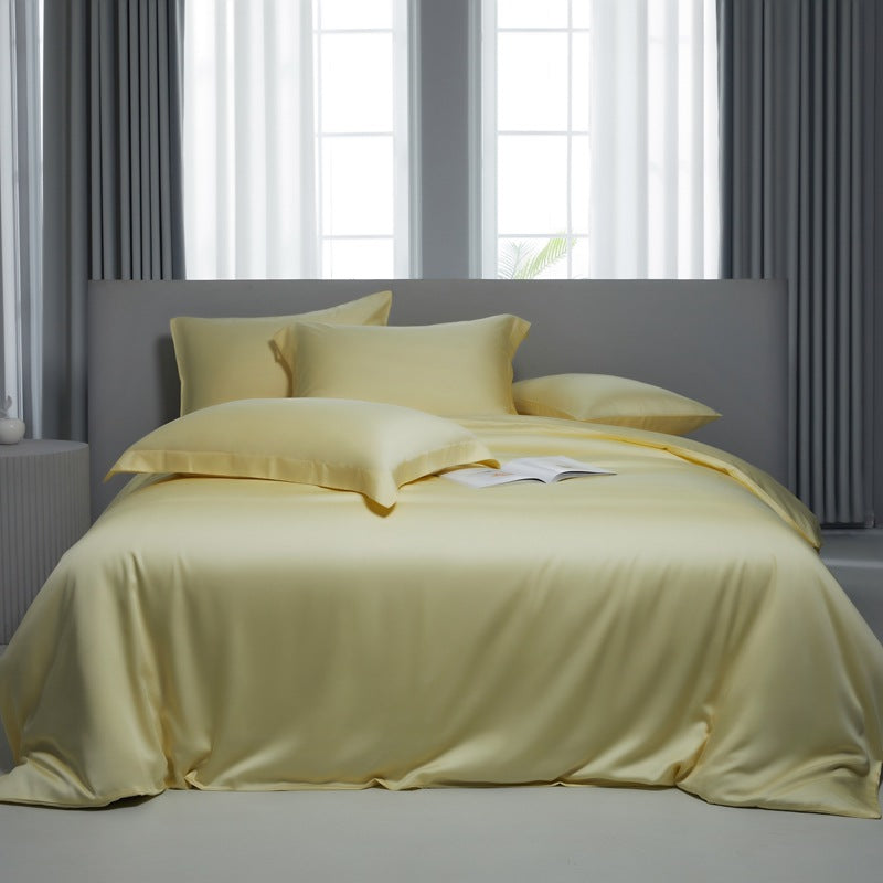Lyocell Bed Sheet Quilt Cover Set - Summer Ice Silk Solid Color Bedding