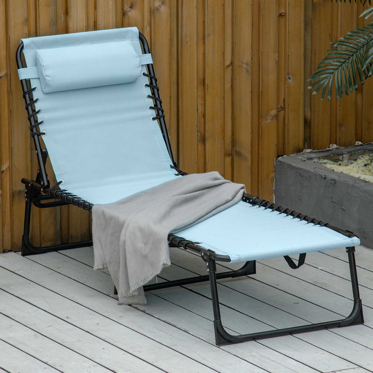 Folding Chaise Lounge Pool Chair - 4-Position Recline, Baby Blue