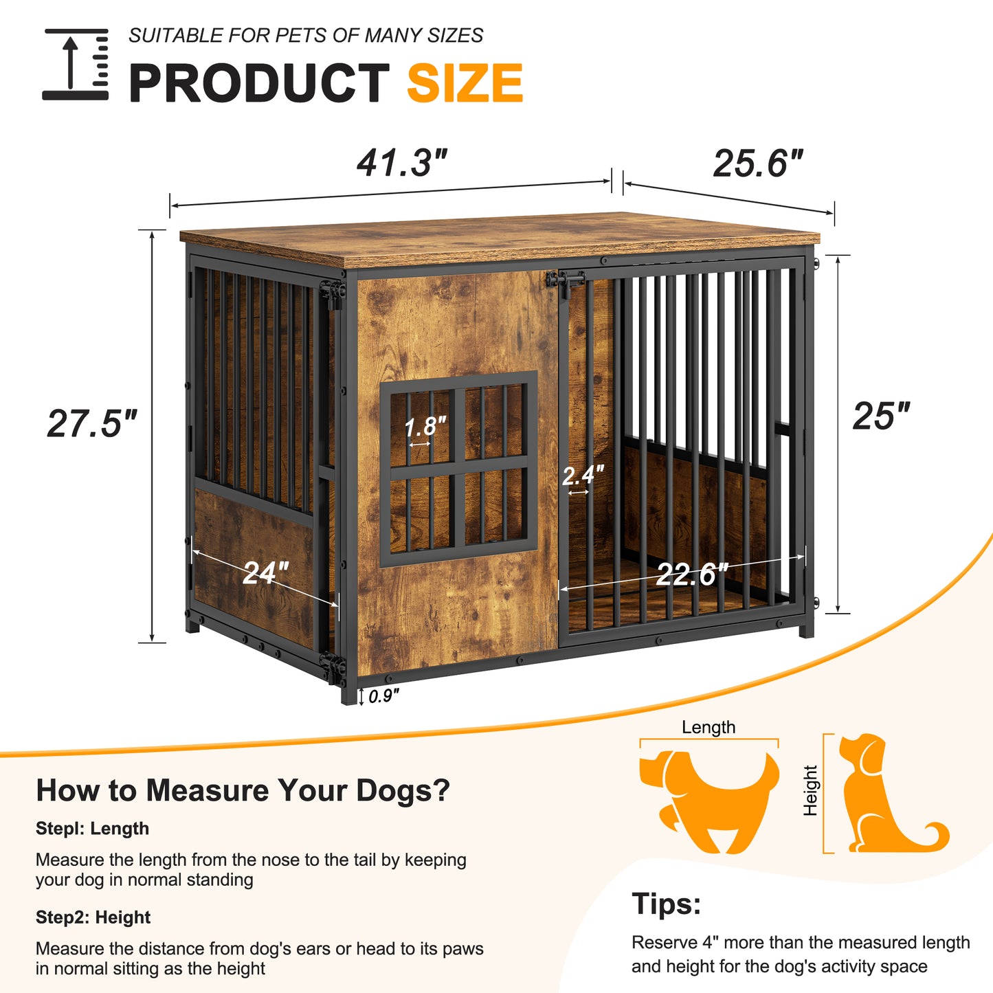Large Wooden Dog Crate Furniture with Storage Top - Indoor Pet Kennel