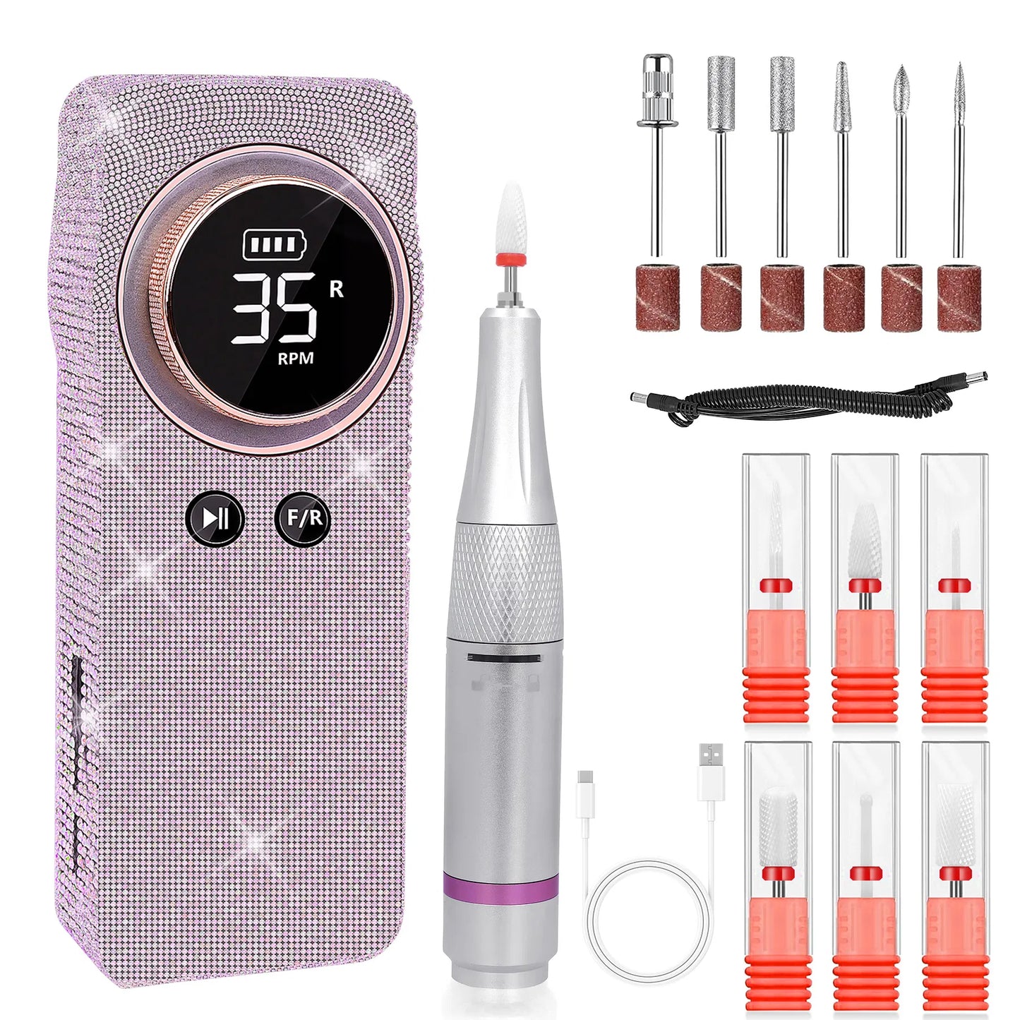 Professional Portable Electric Nail Drill - 35000RPM Rechargeable Manicure Tool