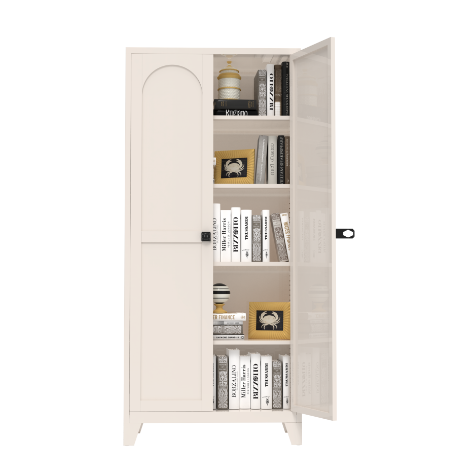 71'' Metal Storage Cabinet with Lock & Adjustable Shelves - Beige